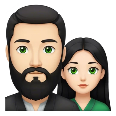 Asian woman with black long hair and European guy with black beard and green eyes  sticker