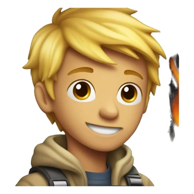 smiling blond boy in car interior in a fiery box sticker