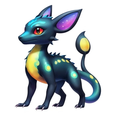 Colorful Iridescent Exotic Salandit-Aurorus-Umbreon-Fakémon-hybrid-creature (full body)  sticker