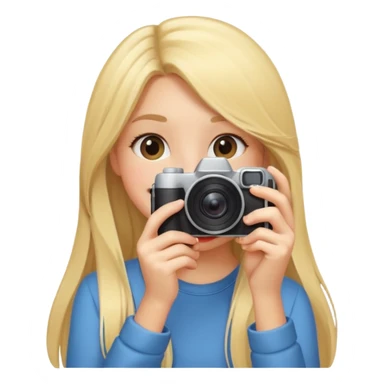 blonde girl photographer cartoon taking picture in middle of taking picture camera in front of face long hair smiling funny sticker