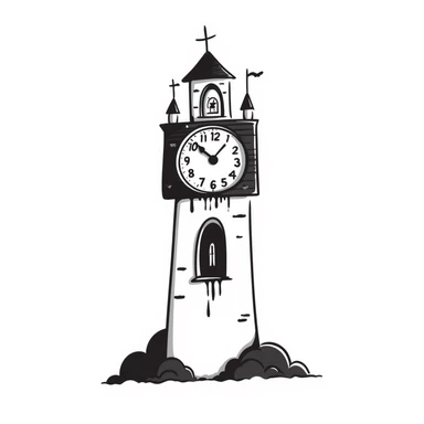 Hand-drawn scary clocktower with blood stains dripping from the numbers, halloween theme sticker