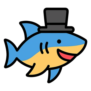 shark wearing a top hat, color icon sticker