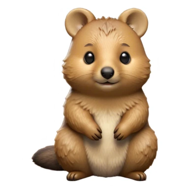 Cinematic Noble Quokka Portrait Emoji, Poised and regal, with a compact, endearing build and a smooth, well-groomed brown fur that glows with a hint of golden warmth, deep-set soulful eyes radiating kindness, Simplified yet sharp and sophisticated features, highly detailed, glowing with a soft, dignified glow, high shine, intelligent and joyful, stylized with an air of marsupial charm, focused and attentive, soft glowing outline, capturing the essence of a watchful and confident quokka, so majestic it feels as though it could bounce out of the screen with effortless authority! sticker