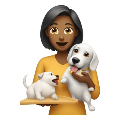 Woman feeding  her dog  sticker
