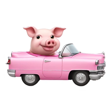 pig driving a pink cadillac side view sticker