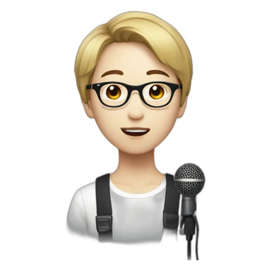 Vocalist with glasses and microphone korean short-hair sticker