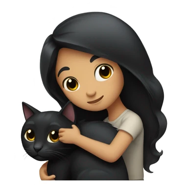 Girl with long black hair hugging a black cat  sticker