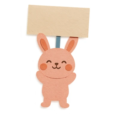 rosy bunny holding signboard high, paper-craft style sticker