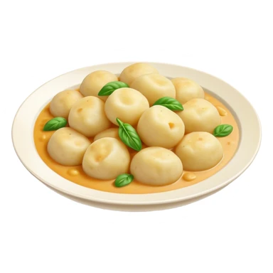 Cinematic Realistic Gnocchi Dish Emoji, showcasing tender potato dumplings in a light sauce rendered with soft textures and inviting, natural lighting. sticker