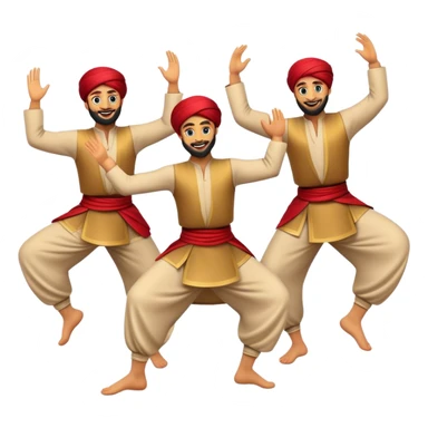 Cinematic Realistic Dabke Dance Emoji, depicted as an energetic traditional Lebanese folk dance with vibrant costumes and rhythmic movements, rendered with dynamic textures and festive natural lighting that captures its communal joy. sticker