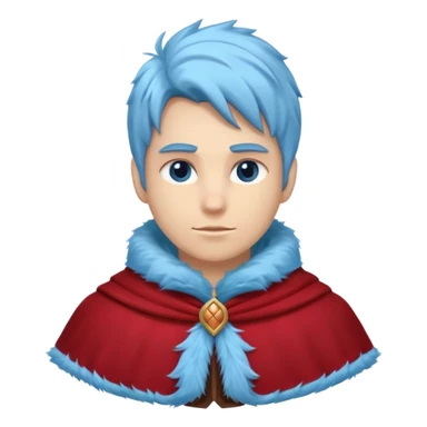 Fantasy human emoji portrait, simple winter mantle with icy blue fur trim and crimson inner fabric, northern winter aesthetic, calm heroic expression, clean flat emoji design, male/female variant
 sticker