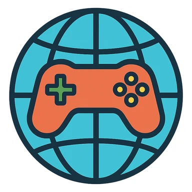 icon style of a globe with meridians shaped like a gaming controller sticker