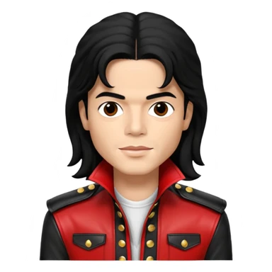 Michael Jackson light skin, long black hair, brown eyes, red and black outfit sticker