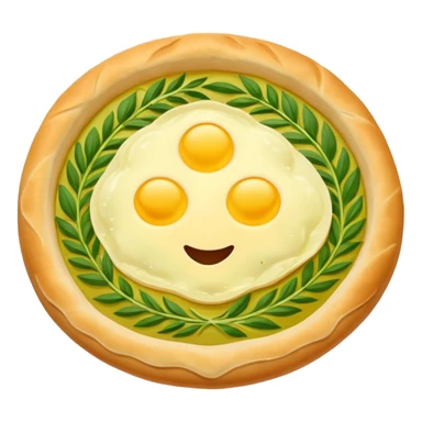 Georgian cuisine avatar in bright emoji-style illustration. Khachapuri and herbs, rich golden and green colors, simple shapes, flat design, strong character. Without human sticker
