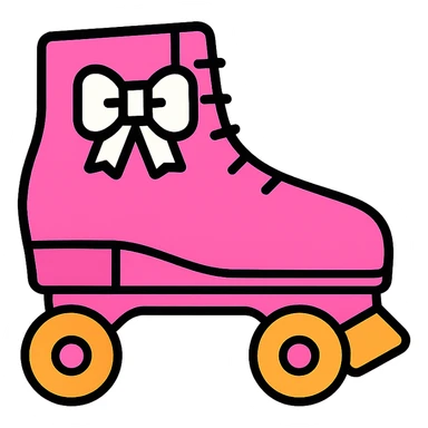 pink roller skates with white bow sticker