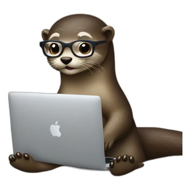 female otter with glasses use a macbook while seated against a pillow sticker