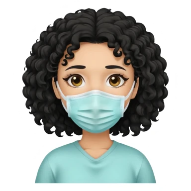 a pretty tan bratz girl with black curly hair. no makeup, looking sick, wearing a mask, coughing. sunken face sticker