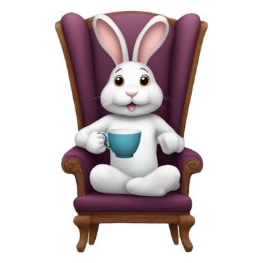 Bunny sitting on a chair drinking a cup of tea with a clock  sticker