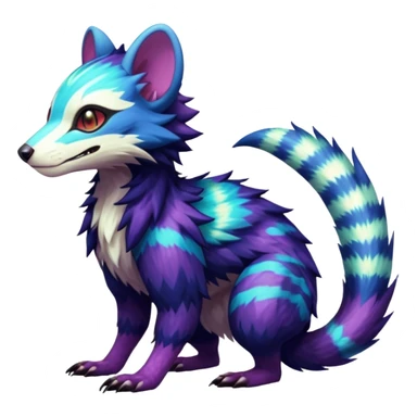 Sharp realistic detailed Colorful translucent luminescent glowing Trico-Sergal-Furret-Ferret-Wolverine-Vernid-furry-fursona-fusion-Fakemon-animal-hybrid-creature, full body sticker