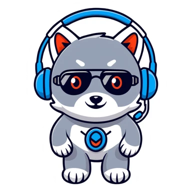 robotic wolf with digital eyes and circuit patterns wearing coach headset with football icon sticker
