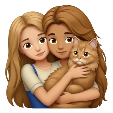 A long-haired girl hugs a British longhair sticker