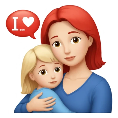 The mother and child should hug each other, and inside the speech bubble, it should say "I love you very much, Mommy" in French. sticker