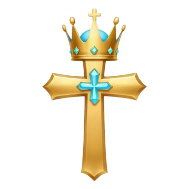 a golden, glowing cross with a cyan crown on top of it, with no background sticker