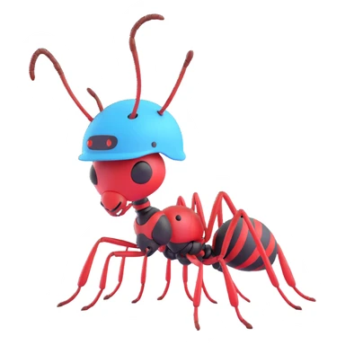 a brave ant, wearing a tiny helmet, ready for adventure sticker