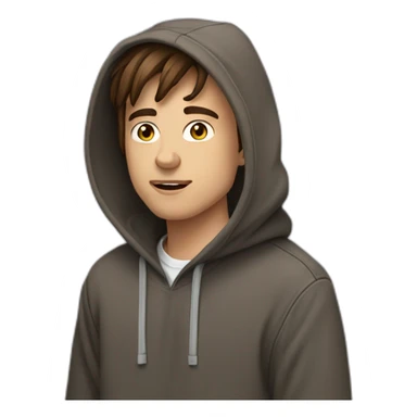 Brown hair 21 years old guy with hoodie looking buildings with cigarets sticker