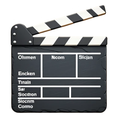 stylized movie clapperboard with minimal detail, black slate with white stripe sticker