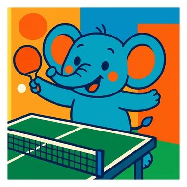 a cute elephant at a ping pong table, cheerful sticker