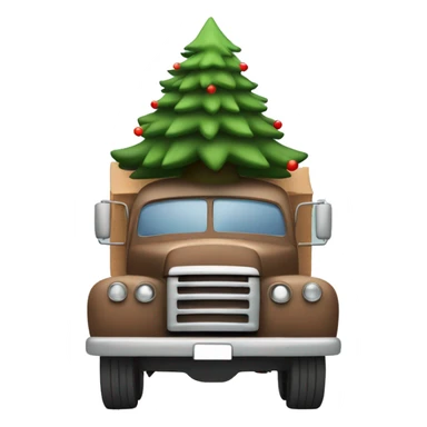 Old brown truck carrying a Christmas tree front view  sticker