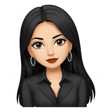beautiful woman boss, with long straight black hair, with make up, black eye liner, smile, mexican, brown skin, wearing beautiful sexy black outfit, she’s shy sticker