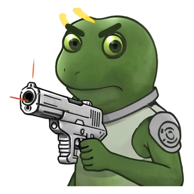 Alien pointing a laser gun sticker