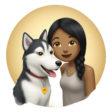 A golden beige Husky next to him a girl with black hair who kisses him on the cheek sticker