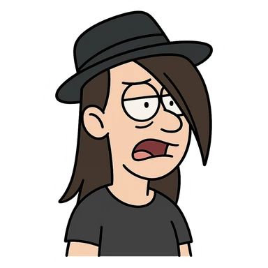 face with a black hat and long side bangs, cartoon style sticker