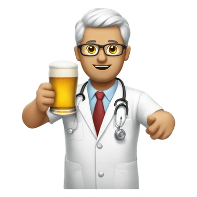 A guy dressed as a chiropractor in a surgical uniform consuming a beer sticker
