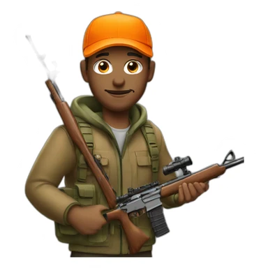 deer hunter with rifle and orange cap sticker