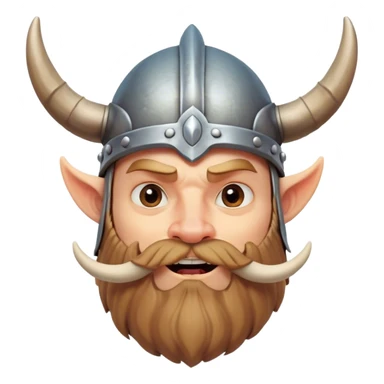 Clash of Clans aesthetic: Cinematic Comical Viking Portrait Emoji, Head tilted dramatically with an exaggerated, fun expression and wide, comically expressive eyes, featuring a rugged yet cartoonish build with a quirky Viking helmet with oversized horns and a playful beard, his face rendered in natural skin tone, Simplified yet hilariously expressive features, highly detailed, glowing with a slightly sassy, vibrant radiance, high shine, dramatic yet playful, stylized with an air of cheeky Nordic mischief, soft glowing outline, capturing the essence of a meme-worthy Viking bringing humor to epic adventures! sticker