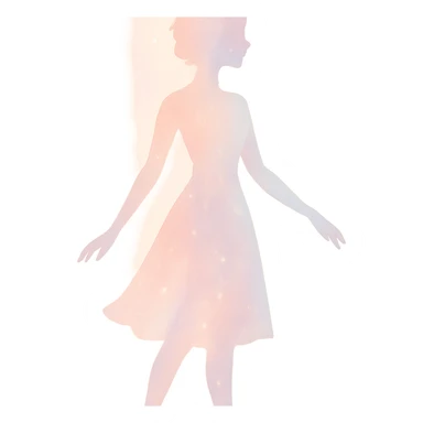 graceful, radiant figure with a soft pastel aura and a hint of sparkle, symbolizing lightness and beauty, in a minimalist silhouette sticker