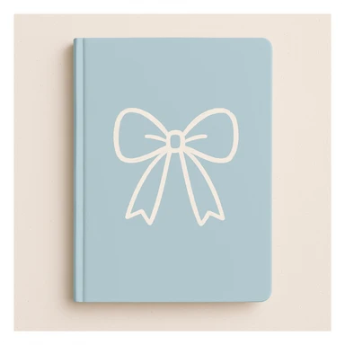 notebook with a pastel blue cover and a white bow sketch on the front, cute and simple sticker