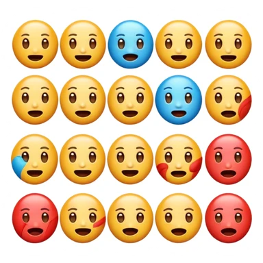 Generate a set of colorful, high-resolution emojis representing emotions like happiness, sadness, anger, love, surprise, and excitement. The emojis should have a glossy 3D style with smooth gradients, cute expressions, and clear facial features. Transparent background."
 sticker