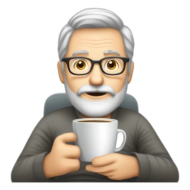 Gray Bearded 50 years  man, glasses, perspective armchair, Reading at home, drinking a coffee sticker