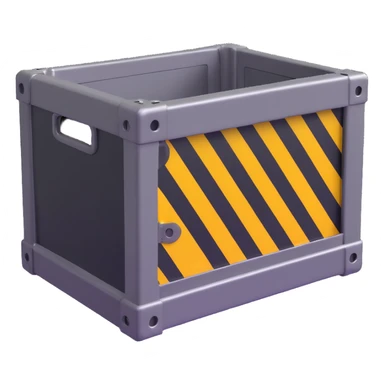 industrial crate, metallic with warning stripes sticker