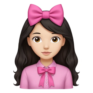 Pretty girl with long black straight kinda wavy hair with pink bow,pink shirt,and light brown skin color sticker