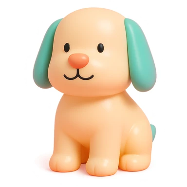               Transform {subject} into a soft vinyl figure with a smooth, glossy surface. The material should look slightly rubbery and tactile, with minimalistic curves and a matte-gloss hybrid finish. Use pastel or soft solid colors. The surface is seamless, with no visible textures or roughness. Studio lighting, vibrant background, clean, playful, designer toy aesthetic and no shadows. {subject} = dog, make sure the mouth has nice outlines sticker