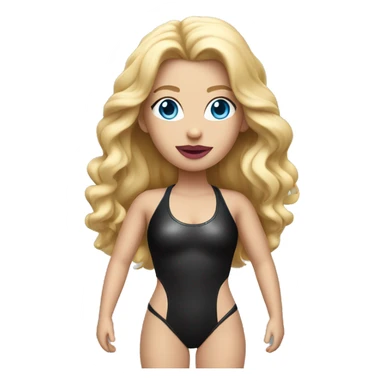 Woman with blue eyes, pink lips and long blonde hair. black swimsuit. Leather band with metal ring around neck sticker