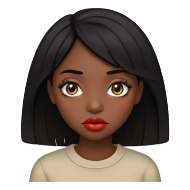 Dark skin gurl with black hair, big lips m, dark brown eye, octagon face shape and chinky eyes no red lipstick  sticker