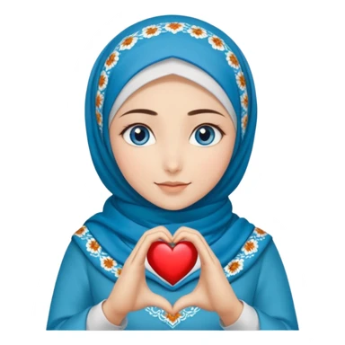Turkish beautiful finish Konya girl blue eyes with autumn design hijab islamic dress and making heart with hands and with thank you text sticker