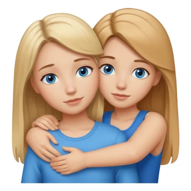 two Girls, Brown and Blonde hair, with Blue Eyes hugging sticker